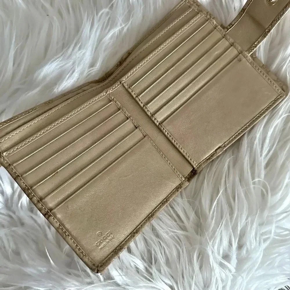 GUCCI | Authentic Vintage Unisex Canvas Compact Wallet Tan Brown Gold - Picture 4 of 10
